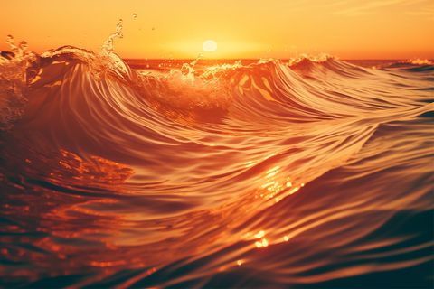 Rolling Ocean Waves Glowing in Golden Sunset Light