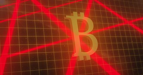 3D Bitcoin Symbol on Gritty Red Finance Background