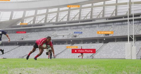 Dynamic Rugby Match with Social Media Notification Overlay