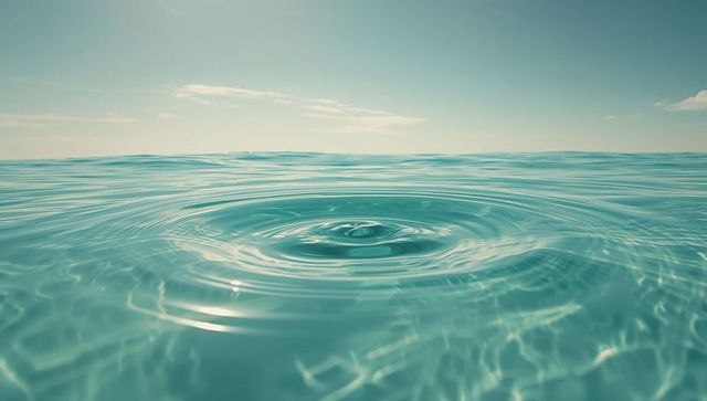Tranquil sea ripple creating circular waves in turquoise ocean
