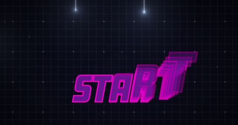 Retro Gaming Start Screen with Neon Text and Grid Background - Download Free Stock Images Pikwizard.com