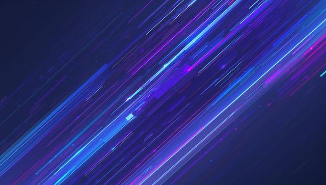 Diagonal neon light streaks conveying speed futuristic digital motion blue purple gradient