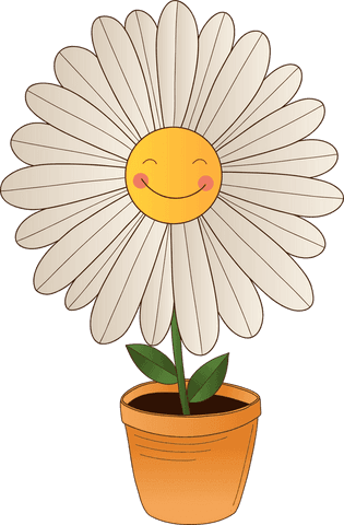 Smiling daisy in pot illustrates joy on transparent background