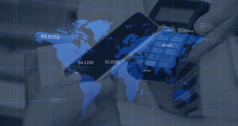 Digital World Map Overlay with Card Reader and Financial Data