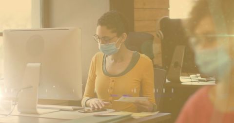 African American Woman in Office with Face Mask During Pandemic - Download Free Stock Images Pikwizard.com