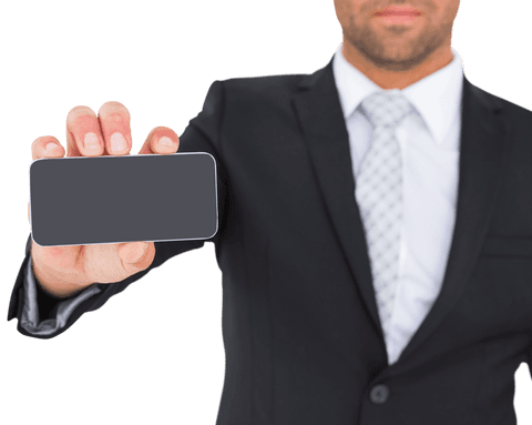 Business Professional Holding Smartphone with Transparent Background