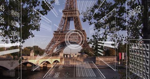 Digital Overlay Showcasing Data on Eiffel Tower View - Download Free Stock Images Pikwizard.com