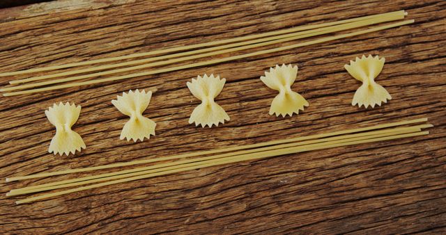 Assorted Pasta Arranged in Rows on Rustic Wooden Surface - Download Free Stock Images Pikwizard.com