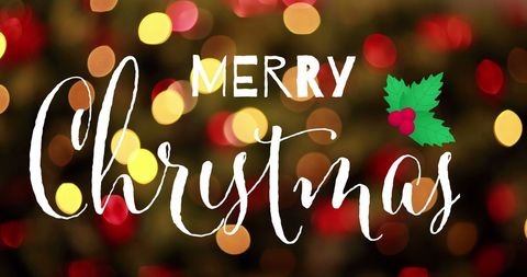 Festive Merry Christmas Text with Glowing Lights Background