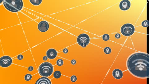 Digital Network Connections with Technology Icons on Gradient Background