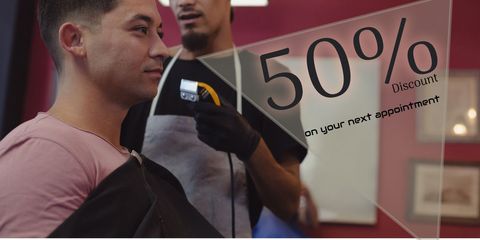barbershop discount promotion with satisfied customer - Download Free Stock Templates Pikwizard.com