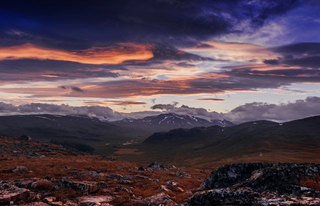 Stunning Sunset Over Mountain Range with Dramatic Clouds - Download Free Stock Photos Pikwizard.com