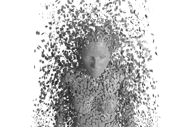 Transparent 3D Pixelated Female Figure Disintegrating in Front of Black Background - Download Free Stock Videos Pikwizard.com