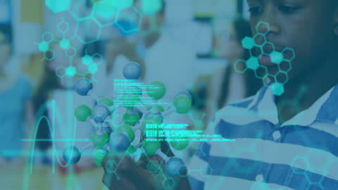 Schoolboy Exploring Molecular Structure Animation in Science Class