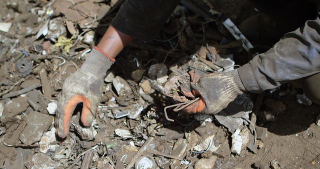 Person Collecting Scrap Metal with Gloves in Junkyard - Download Free Stock Images Pikwizard.com