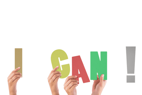 Hands Holding Colorful Letters Spelling 'I Can' Transparent Background
