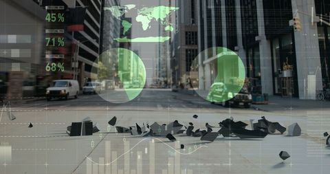 Global Economy Concept with Dollar Crumbling on City Street