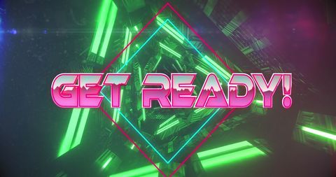 Neon get ready text banner for gaming interface