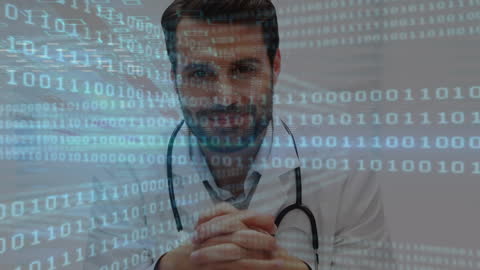 Caucasian Male Doctor Navigating Digital Data
