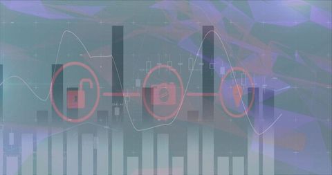 digital security icons overlaid on abstract stock chart background - Download Free Stock Images Pikwizard.com