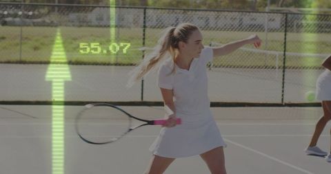 Dynamic Tennis Forehand with Digital Sports Data Overlay