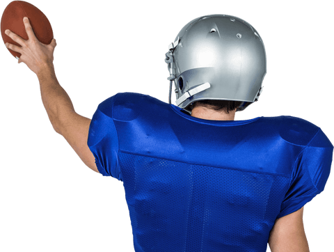 Transparent back view of football player holding ball in uniform