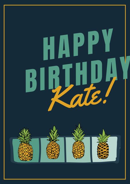 This vibrant greeting card features tropical pineapples and allows for name customization, making it ideal for summer events, birthday parties, and festive invitations. Perfect for sending tropical-inspired birthday wishes.