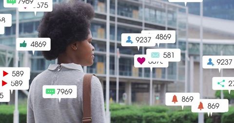 Person engaged in digital networking with social media notifications