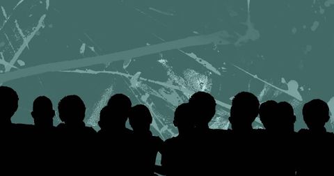 Crowd silhouette with organic paint brush strokes art concept