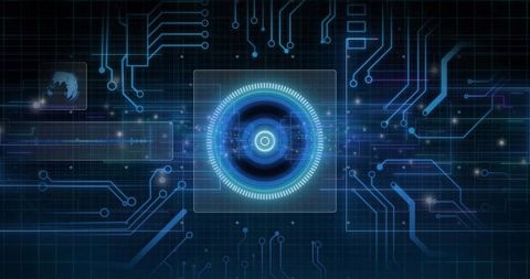 Futuristic Digital Interface with Central Circular Hub