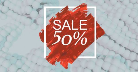 50% sale announcement with bold red and white background