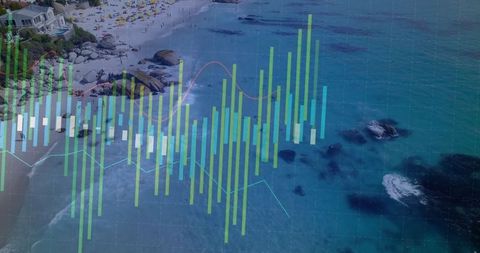 Coastal Bay Scene with Business Graph Overlay