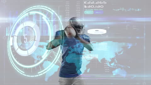 Futuristic Rugby Player with Digital Interface Background