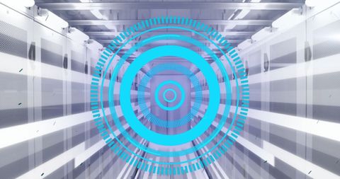 Digital Loading Circles and Server Racks with Bright Lines in Data Center - Download Free Stock Images Pikwizard.com