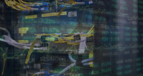 Stock Market Data Overlay on Computer Server Blurs Technology and Finance