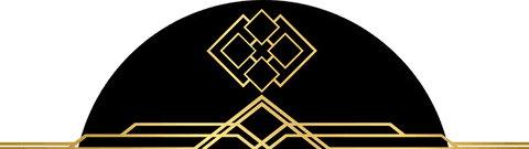 Art deco emblem with golden geometric design on transparent background