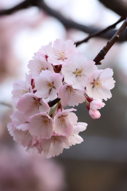 Close up of cherry blossoms, created using generative ai technology. Cherry blossom, beauty in nature and spring concept digitally generated image.