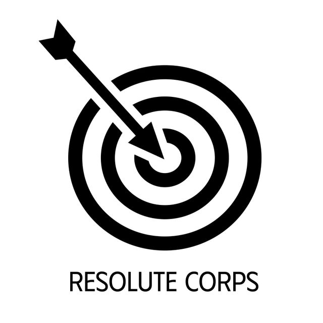 Resolute corps text in black with black arrow in target bulls eye logo on white background - Download Free Stock Videos Pikwizard.com