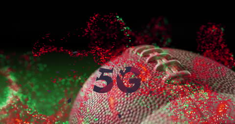 5G Technology Text with Abstract Colors Surrounding Rugby Ball