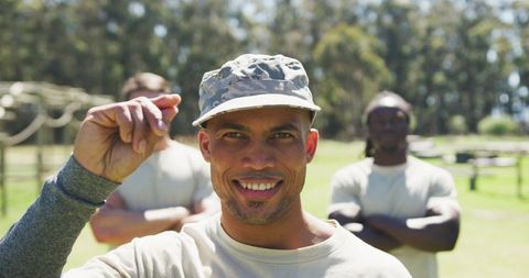 African American Soldier Smiling at Outdoor Obstacle Course - Download Free Stock Images Pikwizard.com