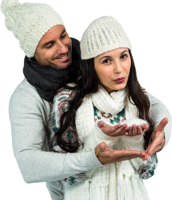 Attractive Couple Sending Transparent Kiss in Winter Attire - Download Free Stock Videos Pikwizard.com