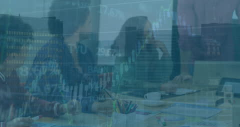 Team of Diverse Professionals Analyzing Stock Market Data