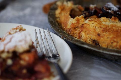 Freshly Baked Cherry Pie on Rustic Table Setting