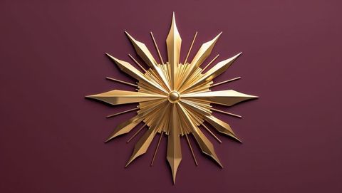 Elegant Golden Starburst Ornament on Maroon Background