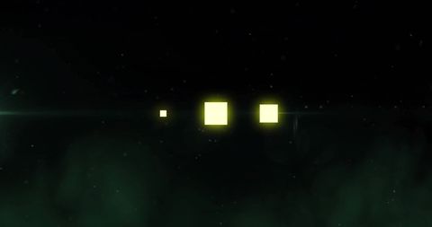 Glowing Squares on Black Background Illuminating with Green Hue