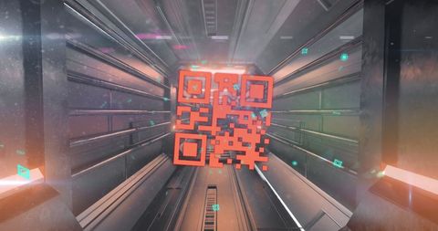 Futuristic qr code in glowing digital tunnel