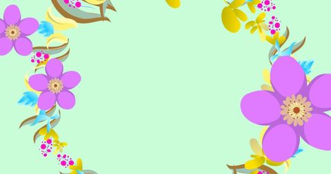 Colorful floral border design with purple and yellow flowers