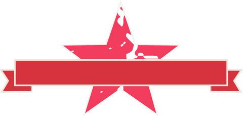 Distressed red star emblem with blank ribbon on transparent background