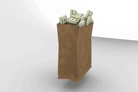 Bag of Money Stacks on Transparent Background