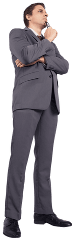 Caucasian Businessman Contemplating on Transparent Background
